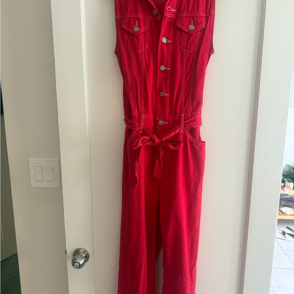 Levi’s Cropped Taper Denim Overalls | Jumpsuit Red size XS - Picture 2 of 4